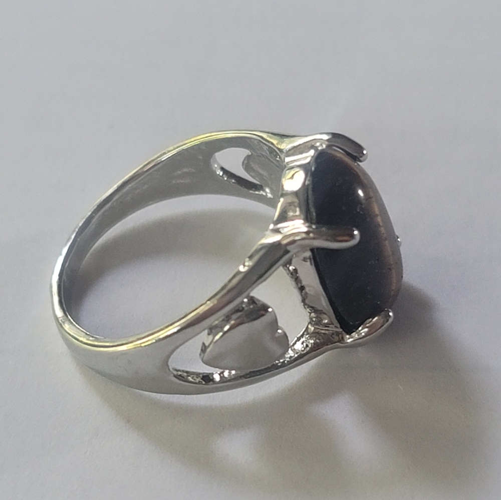 UNISEX SIZE 7 NEW TIGEREYE SILVER HEART RING